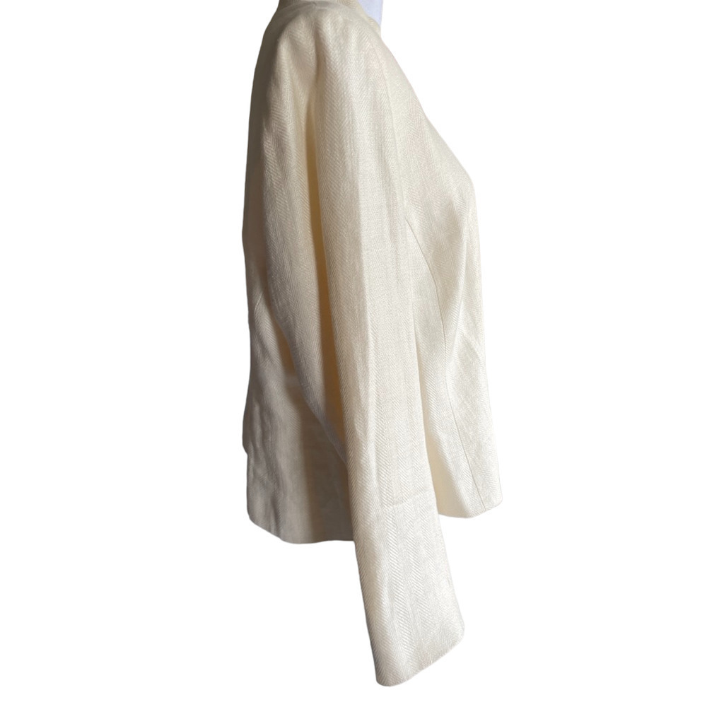 Vintage Lauren Ralph Lauren Nehru Jacket 1990's Sz 14W Ivory White Linen Fitted - Picture 6 of 12